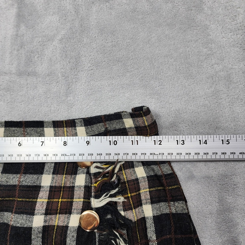 Vintage Skirt Women XXS Black Brown Plaid Pencil Faux Wrap Button Front Side Zip - Picture 8 of 10